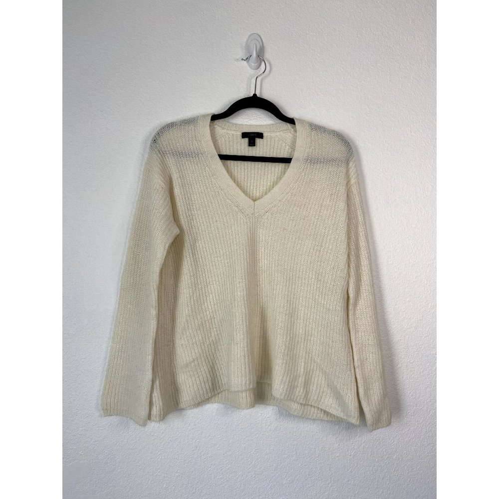 J. Crew women's XS cream‎ oversized v-neck knit sweater wool alpaca blend